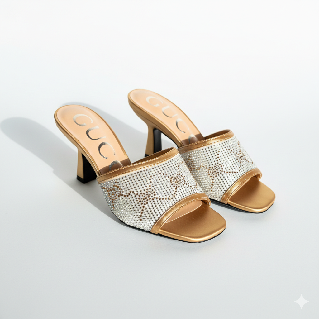 Gucci Women Gg Crystal Embellished Heeled Sandals( ALLOW TO OPEN AND FREE SHIPPING )