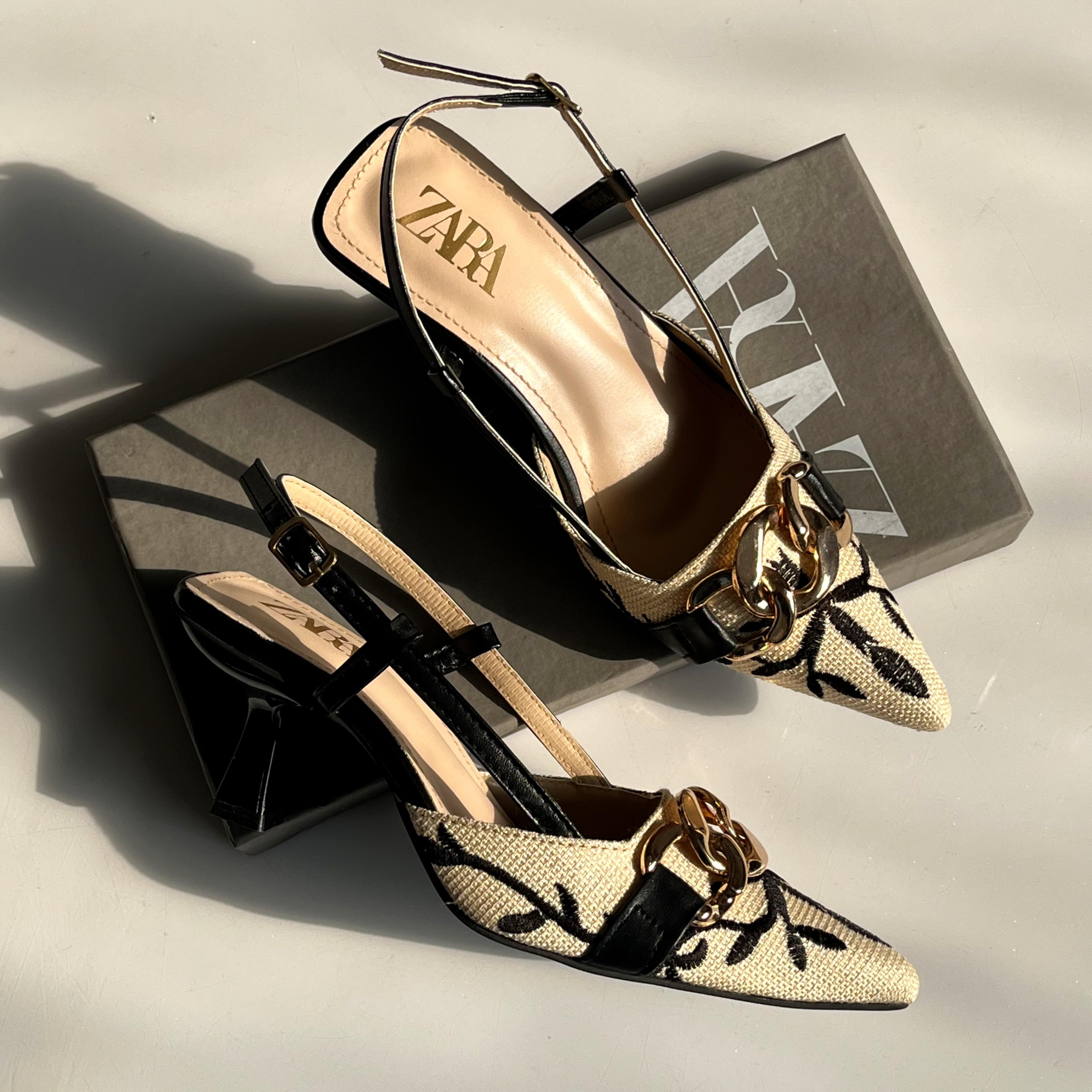 ZARA Floral Embroidered Heels