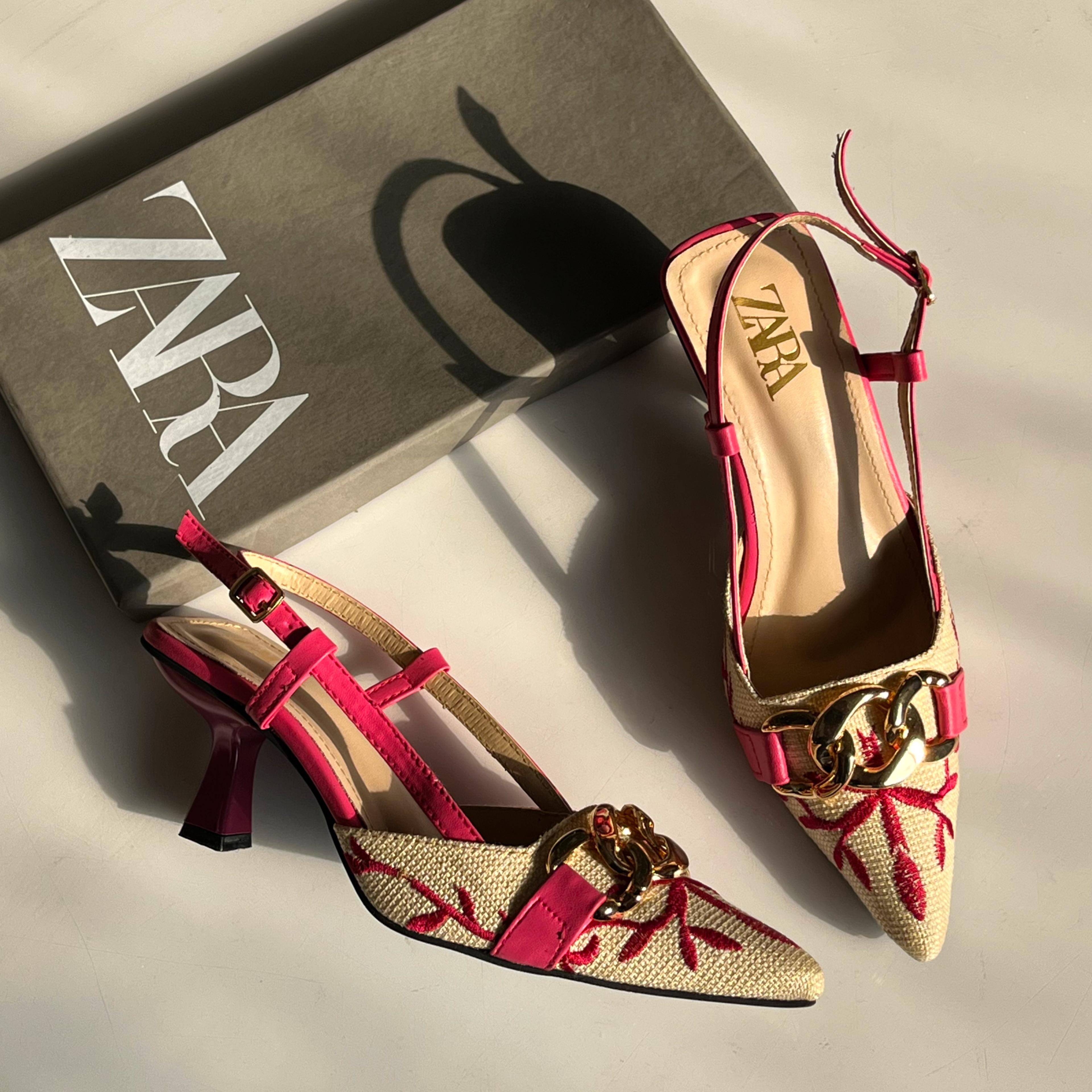 ZARA Floral Embroidered Heels