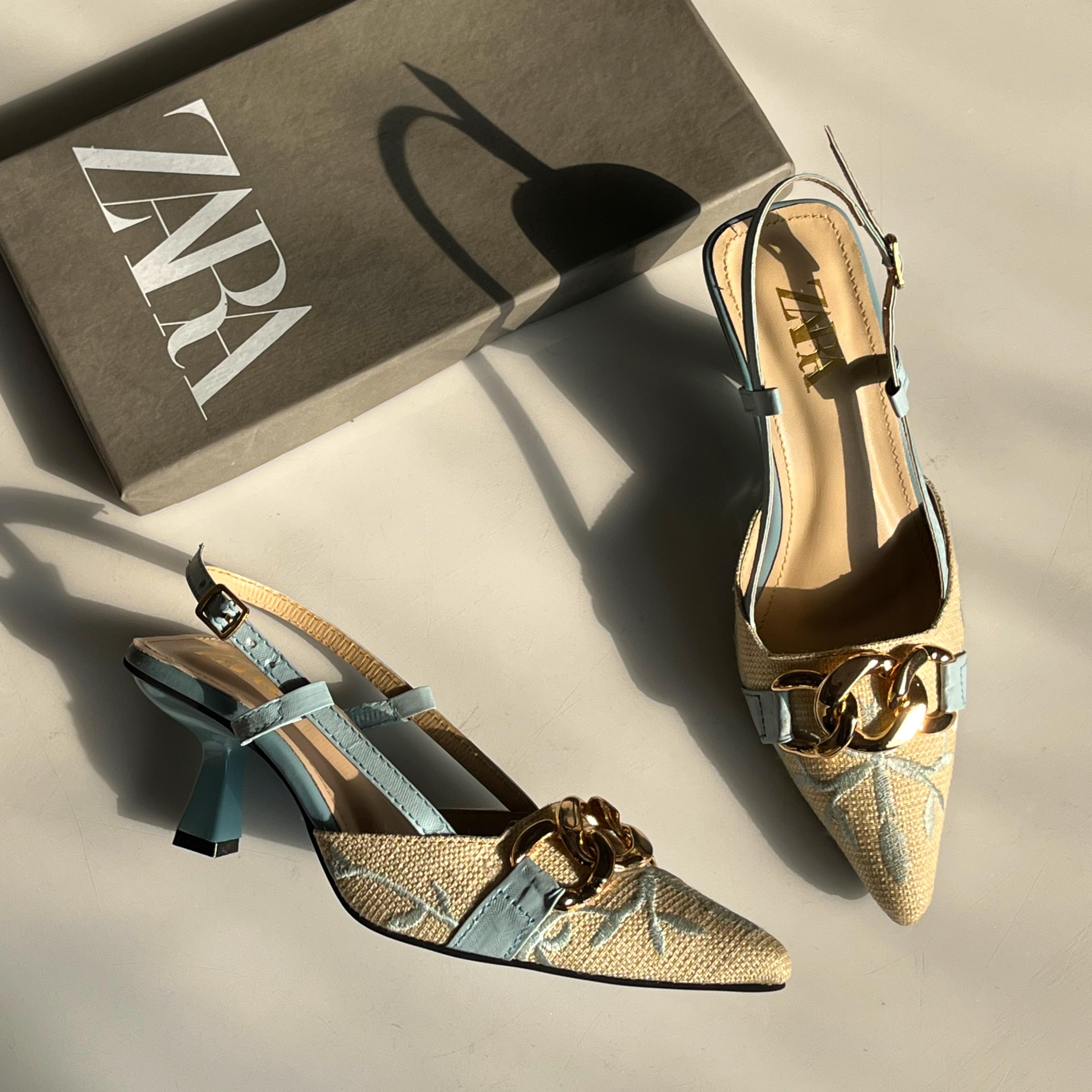 ZARA Floral Embroidered Heels