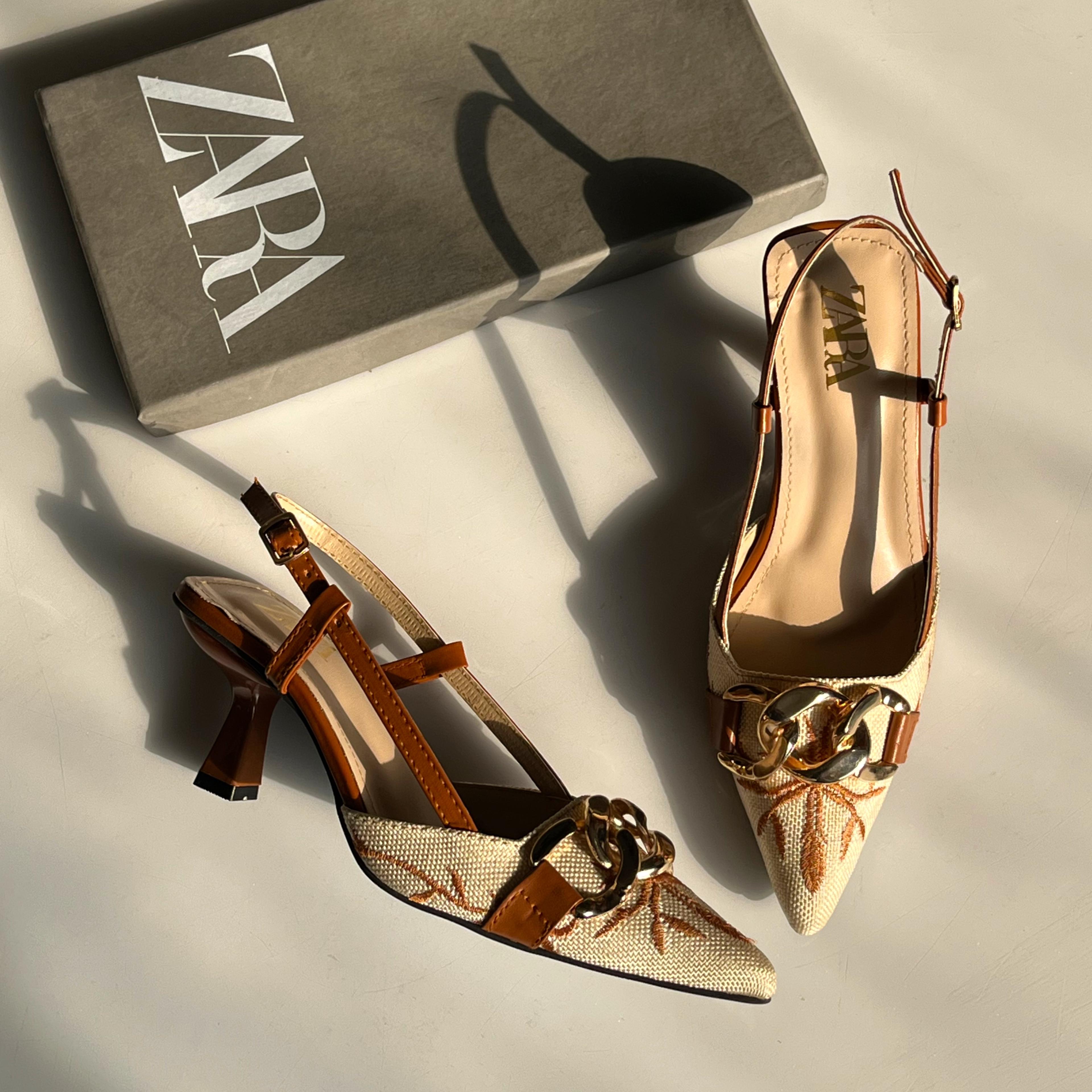 ZARA Floral Embroidered Heels