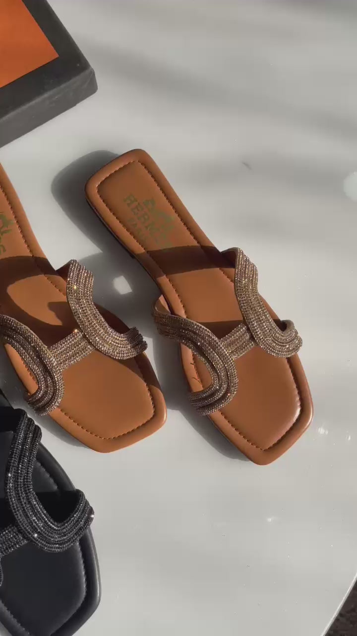 Hermès  Crystal-Embellished "H" Flat Sandals
