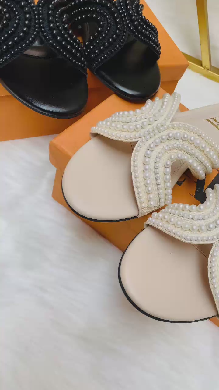 Pearl Cross Strap Flat Slides( ALLOW TO OPEN AND FREE SHIPPING )