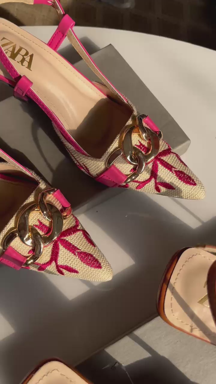 ZARA Floral Embroidered Heels