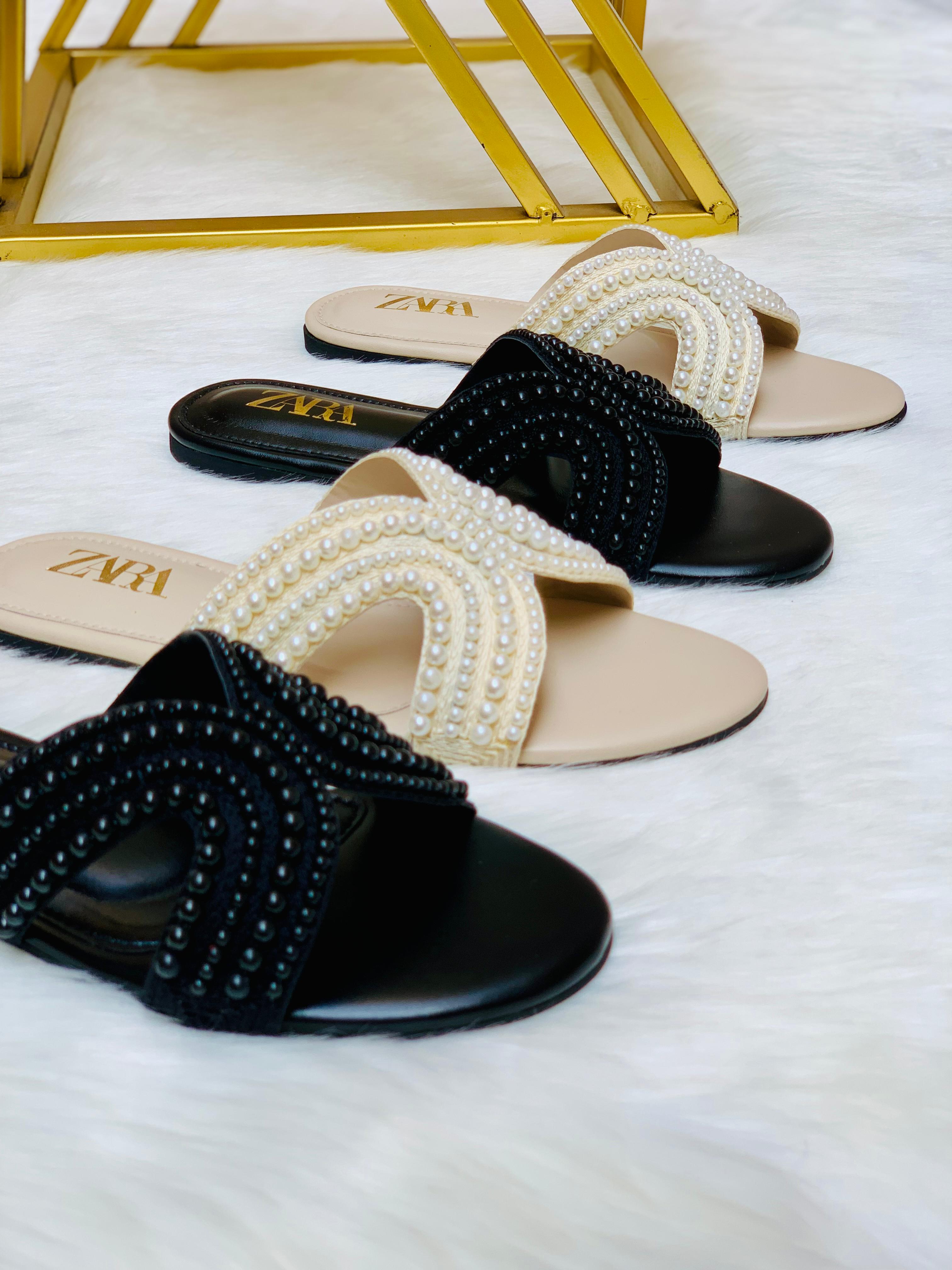 Pearl Cross Strap Flat Slides( ALLOW TO OPEN AND FREE SHIPPING )