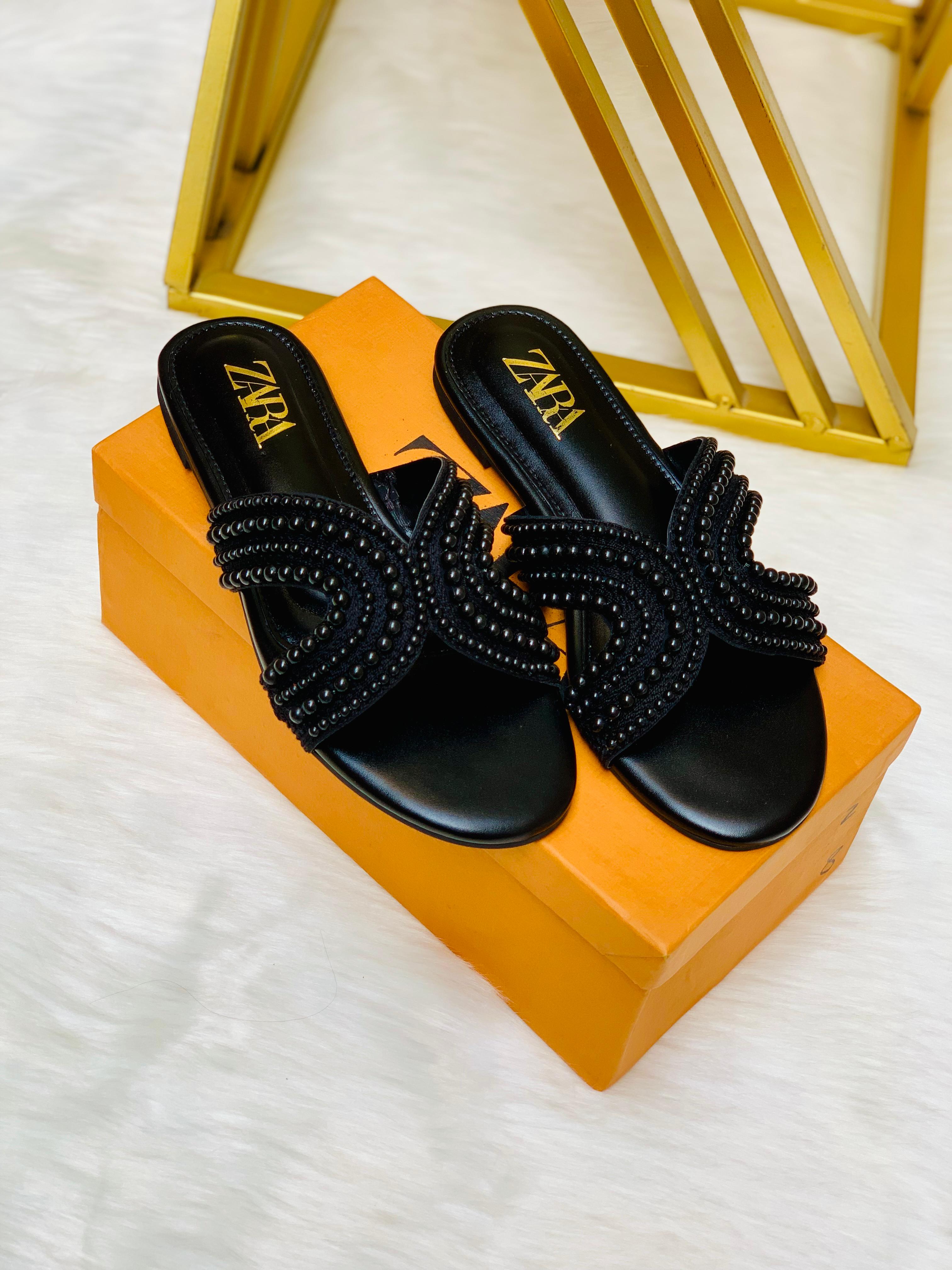 Pearl Cross Strap Flat Slides( ALLOW TO OPEN AND FREE SHIPPING )