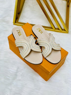Pearl Cross Strap Flat Slides( ALLOW TO OPEN AND FREE SHIPPING )