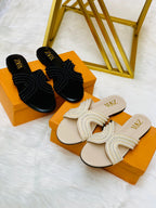 Pearl Cross Strap Flat Slides( ALLOW TO OPEN AND FREE SHIPPING )