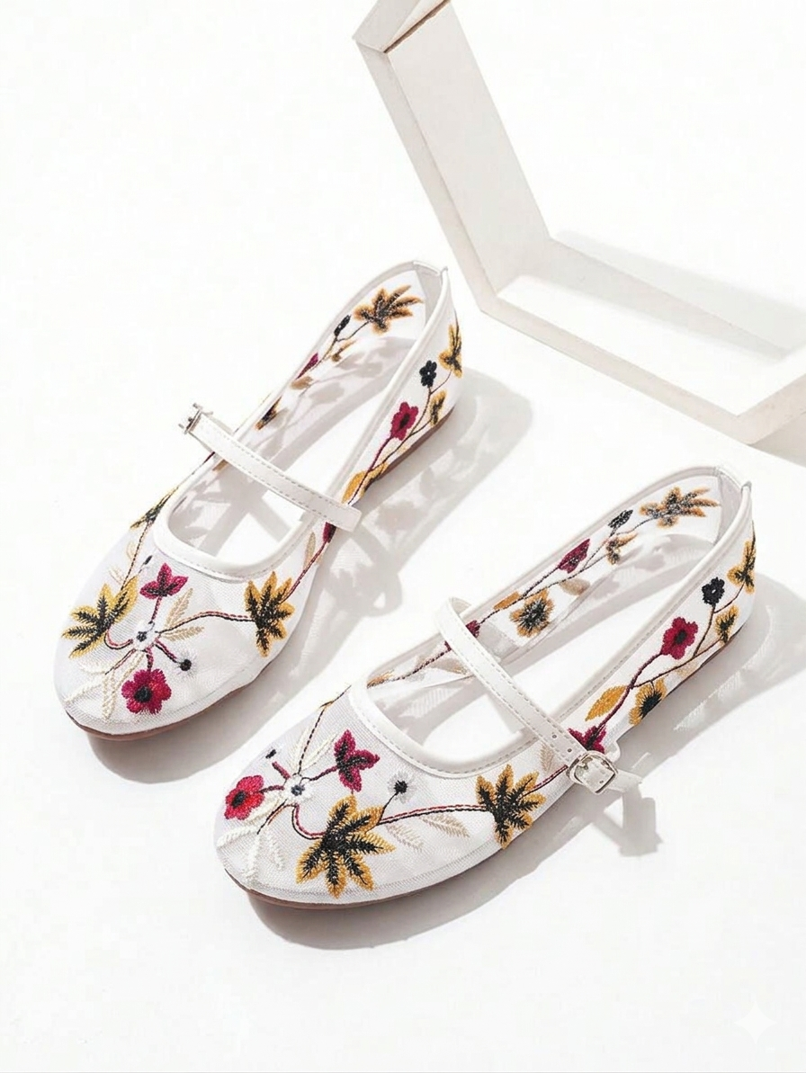 Floral Embroidery Flats Pump Shoe