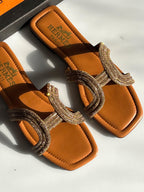 Hermès  Crystal-Embellished "H" Flat Sandals